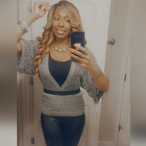 A Cute Gray & Black Deep V Sweater